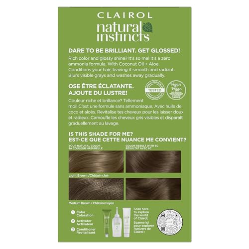 Image of Clairol Natural Instincts Demi-Permanent Hair Dye, 6C Light Brown | Ammonia‑Free, Vegan Hair Color with Coconut Oil & Aloe Vera | Pack of 3