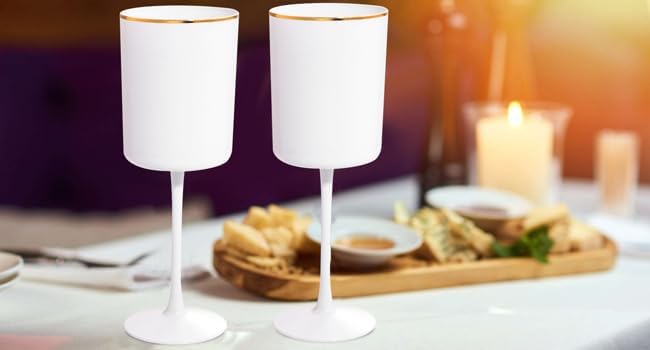 Ciaell 12 Pack White Plastic Wine Glasses with Stem - 10 Oz White and Gold Disposable Wine Glasses for Parties & Christmas & Weddings & Poolside & Toasting & Outdoors - Image 8