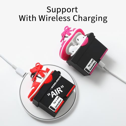 Image of [2Pack] Gedicht for Apple Airpods 2nd Generation Case Cover, Cute Cartoon Shoe Box Soft Silicone Protective Cases for AirPods 1&2 Case with Keychain for Women Men, Red+Rrose Red
