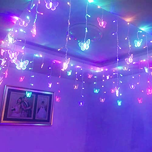 remote control butterfly - Curtain Butterfly String Light 20Ft 120LED Window USB Fairy Lights 24 Butterfly 8 Modes with Remote Control for Room Bedroom Patio Party Wedding Holiday Christmas Decoration (Colorful)