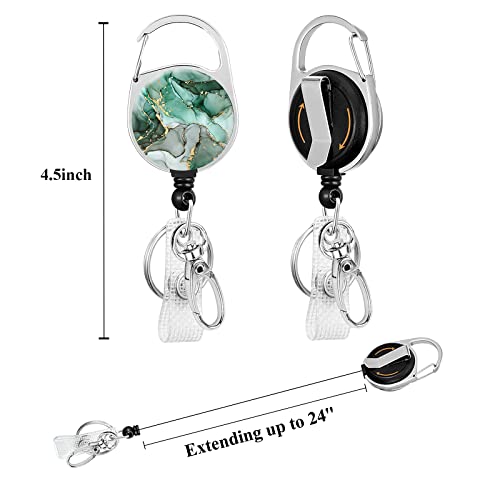 Lanyard With Badge Holder,Retractable Badge Reel With Detachable Neck Lanyard Strap And Vertical Id Holder For Nurse Doctor Students Office Staff (Jade Golden Marble) #TOP1