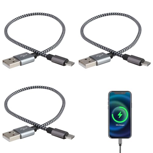 3PCS Micro USB Cable,0.3M Nylon Braided USB Micro Charging Cable,Android Fast Charger Cable Lead Compatible with Samsung S6 S7 Edge,Tab 4,Moto E4 G5S Plus