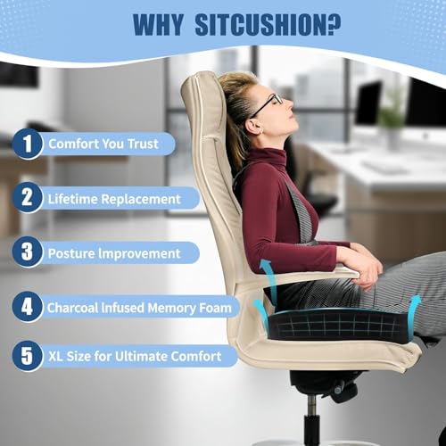 Image of TEKCOOL Seat Cushion for Office Chair Memory Foam Non-Slip Cushion Back, Relief Chair Pad, Butt Pillow for Office Chair, Car, Computer Desk(Black, Seat Cusion)