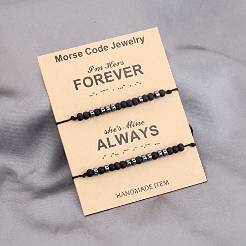 MAOFAED Couple Gift Morse Code Bracelet I’m Her Forever She’s Mine Always Morse Code Jewelry Best Friend Gift2