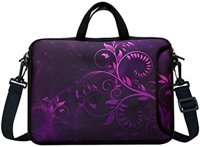 14-Inch Neoprene Laptop Shoulder Messenger Bag Case Sleeve for 13 13.3 14 14.1" Inch Notebook/Chromebook (Purple Flower)