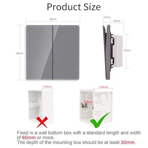 CNBINGO Big Rocker Button Switch, Glass Wall Plate, Electrical Double Light Switch - Image 4