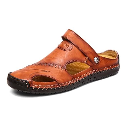 Honeystore Men's Leather Hollow Athletic Sandals Slip-on Roman Casual Shoes Brown 8 D(M) US Men