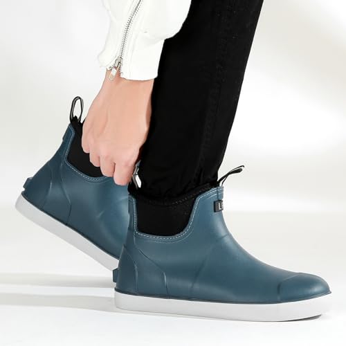 Image of Men's Deck Boots, Waterproof Non-Slip Ankle Rain Boots for Fishing | Waterproof rubber ankle boots with non-slip traction for fishing, gardening, farming, boating and wet outdoor work.