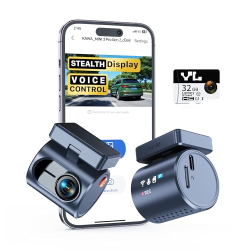 KAWA Dashcam Auto Vorne - z 32GB kartą SD, sterowanie głosowe, sterowanie aplikacją, 2K1296P QHD Dash Cam z WDR, super widzenie nocne, G-sensor, super kondensator, 135° FOV, niewyraźny ekran