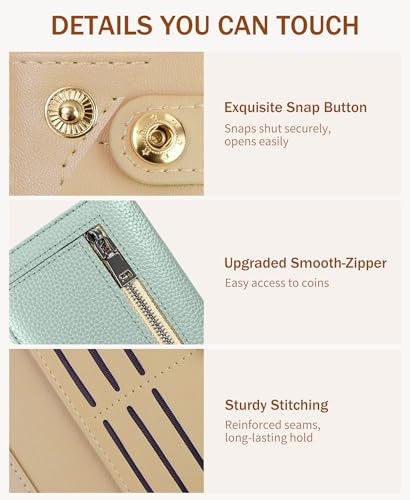 Image of Immaturus Light Green Womens Wallet, Slim Thin RFID Blocking Card Wallets, PU Leather Bifold Credit Card Holder Organizer, Minimalist Cash Clutch Long Billfold with Zipper Coin Pocket Ladies Girl Gift