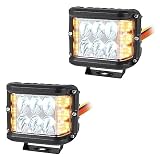 WOWTOU Sync Flashing Amber White Emergency Strobe Light for Trucks Snow Plows Construction Vehicles, Waterproof 8 Flash Patterns Dual Side Shooter LED Pods