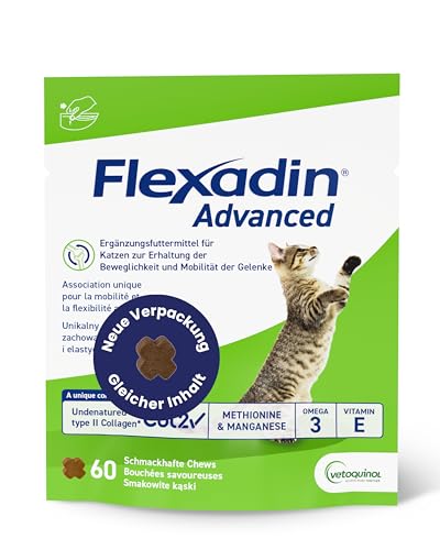 FLEXADIN ADVANCED® Katze |Innovativer Ansatz für die Gelenkgesundheit | Undenaturiertes Kollagen Typ II – 60 Gelenkleckerli