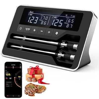TempGrill Smart Wireless Meat Thermometer with Double 5mm Ultra-Thin Probe, Bluetooth Meat Thermometer with Large LCD Display for BBQ Grill, Oven, Smoker, Air Fryer (Double Probe)