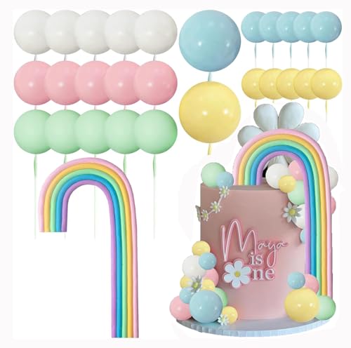 Decorações arco-íris para bolo, 28 peças Rainbow Cake Topper, decoração bolo arco-íris, decoração bolo de bolas, para bricolage Cupcakes, casamentos, Baby Showers, aniversários e festas