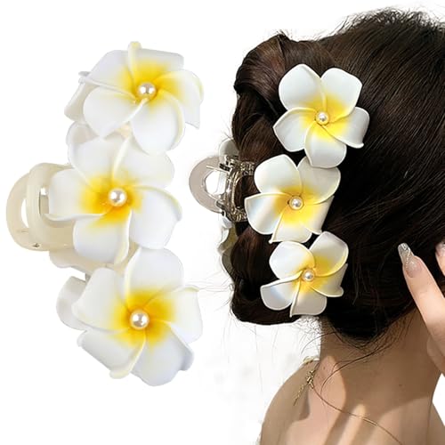 Pinzas de cabello flores hawaianas con perlas grandes miniatura 1