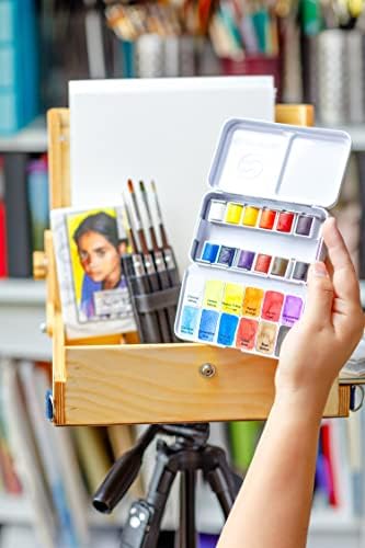 Professional Watercolour Paint Set Classico - Non-Toxic 12 Half-Pan Set in Metal Tin Palette - Portable Travel Watercolour Set for Adults - Vibrant Essential Primary Water Colors for Artists by ZenART