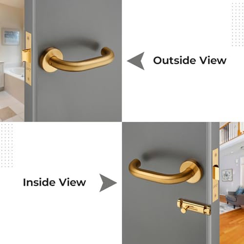 Image of LAPO Bathroom Door Handle Lock Set| 45x45mm Lock Body | Brass Latch | Ideal for 30-50mm Door | Keyless Operation | Gold Finish | Dual Side Opening | Easy Installation | 3 Years Warranty | CMH-6T