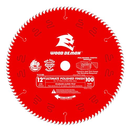Diablo Ultimate Polished Finish Saw Blade for Wood - 12 Diameter 100 ASFG Teeth 1 Arbor .098 Kerf 7 Hook Angle .071 Plate 5000 Max RPM - D12100X