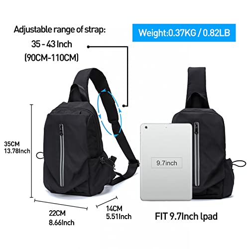 Image of SEAFEW Small Black Tactical Sling Crossbody Backpack Shoulder Bag for Men Women, Lightweight One Strap Backpack Sling Bag Backpack for Hiking Walking Biking Travel Cycling USB Charger Port-Nylon,