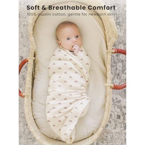 Image of Konssy 3 Pack Muslin Swaddle Blankets for Unisex, Newborn Receiving Blanket, Large 47 x 47 inches, Soft Breathable Muslin Baby Swaddles for Boys & Girls