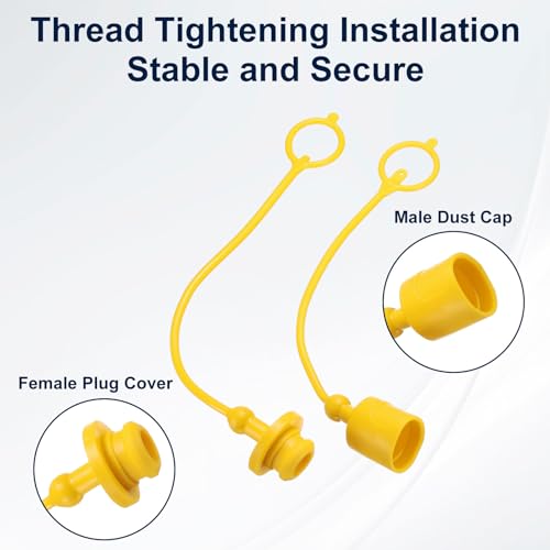Image of HARFINGTON 2Sets 1 /2 Hydraulic Hose Dust Cap and Plug Kit, ISO-A Male Dust Cap & Female Plug Cover Quick Disconnects Air Coupler Cover Port Plug Fittings with Retention Ring, Black /Yellow