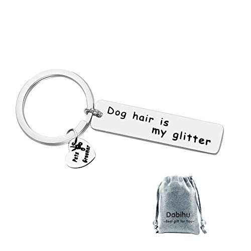 Hair is My Glitter Keyring Gift for Pet Groomer Pet Lovers Jewelry Dog Mom Keychain Dog Thank You Gift for Pet Groomer Funny Cute Puppy Keychain,Stainless Steel
