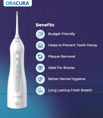 Image of ORACURA OC150 Dental PRO Smart Water Flosser White, 150ml water tank capacity, Portable & Rechargeable, 3 Modes, 365 Days Warranty