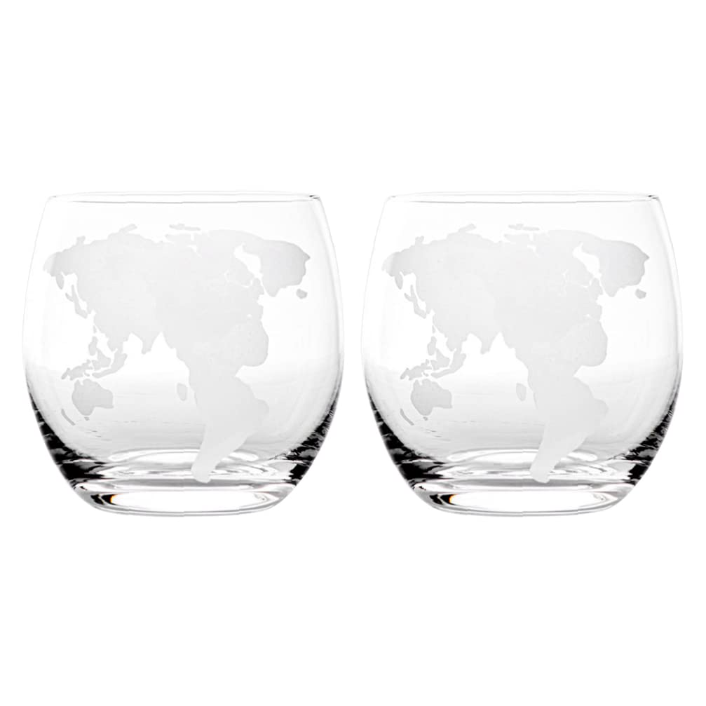 Lot De 2 Verres à Whisky Imprimé Carte Du Monde – 450 Ml, Transparent – Pour Cocktails, Eau, Déco