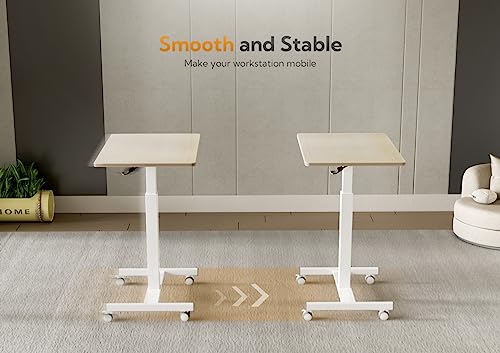 Image of Claiks Mobile Rolling Desk Small Portable Laptop Cart on Wheels 28 inch Natural