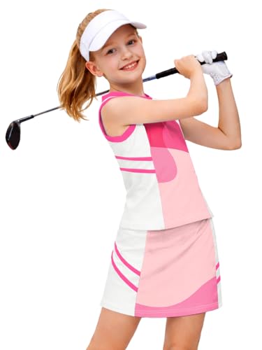 Image of AOBUTE Girls Tennis Golf Outfit Tank Top and Skirt with Shorts Set 4-12 Years