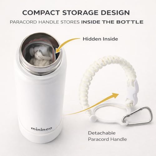 mininoo Insulated Stainless Steel Water Bottle with Straw and Lid for Sports, 24 oz, White by mininoo - Used condition - Image 2