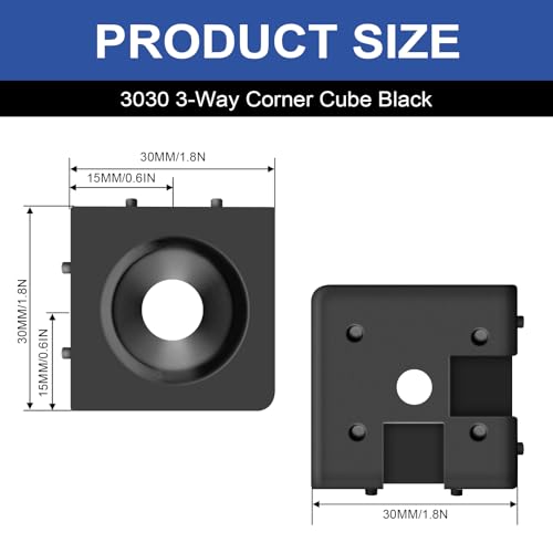Image of 12pcs 3030 3-Way Corner Cube 3030 Extrusion Hardware T-Slot V-Slot Accessories with Screws and Nuts for 3030 Aluminum Extrusion Connector 3D Printer Accessories Black