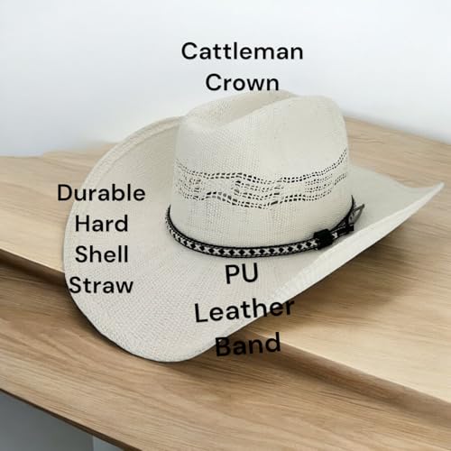 Image of SILVERFEVER Straw Cowboy Hat Cowgirl Hats Men Women Sun Hat Sombreros Vagueros Classic Western Accents Sombreros