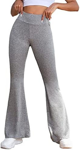 OYOANGLE Women's Yoga Flare Leg Bell Yoga Pants High Waisted Bootcut Bottom Yoga Leggings Grey M