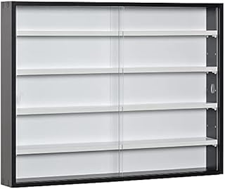 HOMCOM 5-Tier Wall Display Shelf Unit Cabinet w/ 4 Adjustable Shelves Glass Doors Home Office Ornaments 60x80cm Black/White