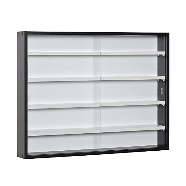 HOMCOM 5-Tier Wall Display Shelf Unit Cabinet w/ 4 Adjustable Shelves Glass Doors Home Office Ornaments 60x80cm Black/White