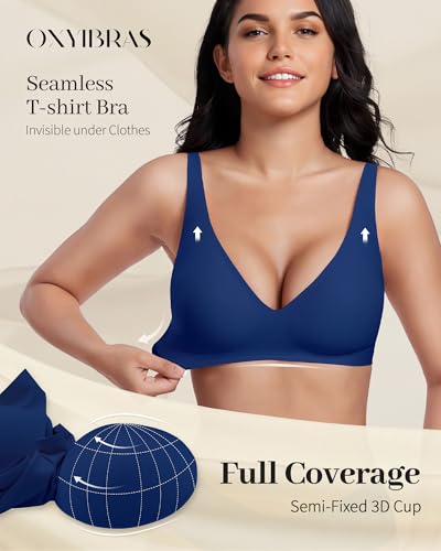 Image of Smooth V Jelly Bras for Women No Underwire Seamless Plunge Bralettes T Shirt Sleep Everyday Bra with Bra Extender