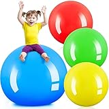 Jenaai 4 Pcs 30 Inch Big Bounce Ball Large Rubber Ball Giant Inflatable Kickball Outdoor Exercise Jumping Hopping for Outdoor Activity Game Sports Party(Red, Blue, Yellow, Green)