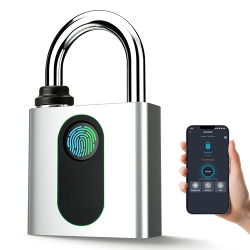 OKLOK Fingerprint Padlock with Remote Authorization Smart Pad Lock for Outdoor Courtyard Warehouse Doors Anti-Theft Gym Locker Lock (Small)