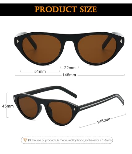 Image of EYLRIM Retro Oval Cat Eye Sunglasses for Women Men Trendy Flat Top Narrow Cateye Shades UV400 Protection