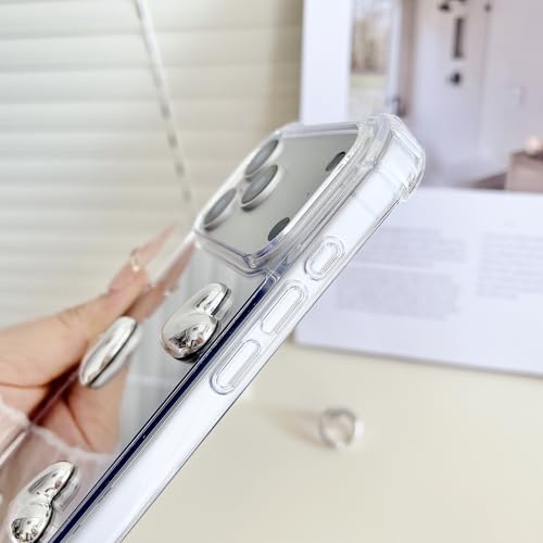 Coque miroir iPhone 17 Pro Max antichoc en silicone transparent avec cœur argenté - 5