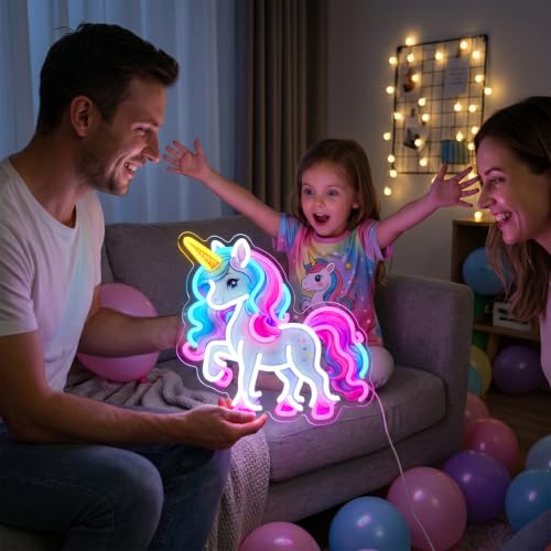 Image of Unicorn Neon Sign for Wall Decor, Colorful Unicorn Neon Signs, Dimmable Acrylic Neon Lights for Girls Room Bedroom School Classroom Party Decorations Nursery, Perfect Gifts