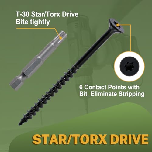 Image of LIONMAX Deck Screws #14 x 6 Inch, 100 PCS, Black Long Wood Screw, Rust Resistant, Exterior Epoxy Coated for Outdoor Decking, Torx /Star Drive Head, T30 Star Bit Included