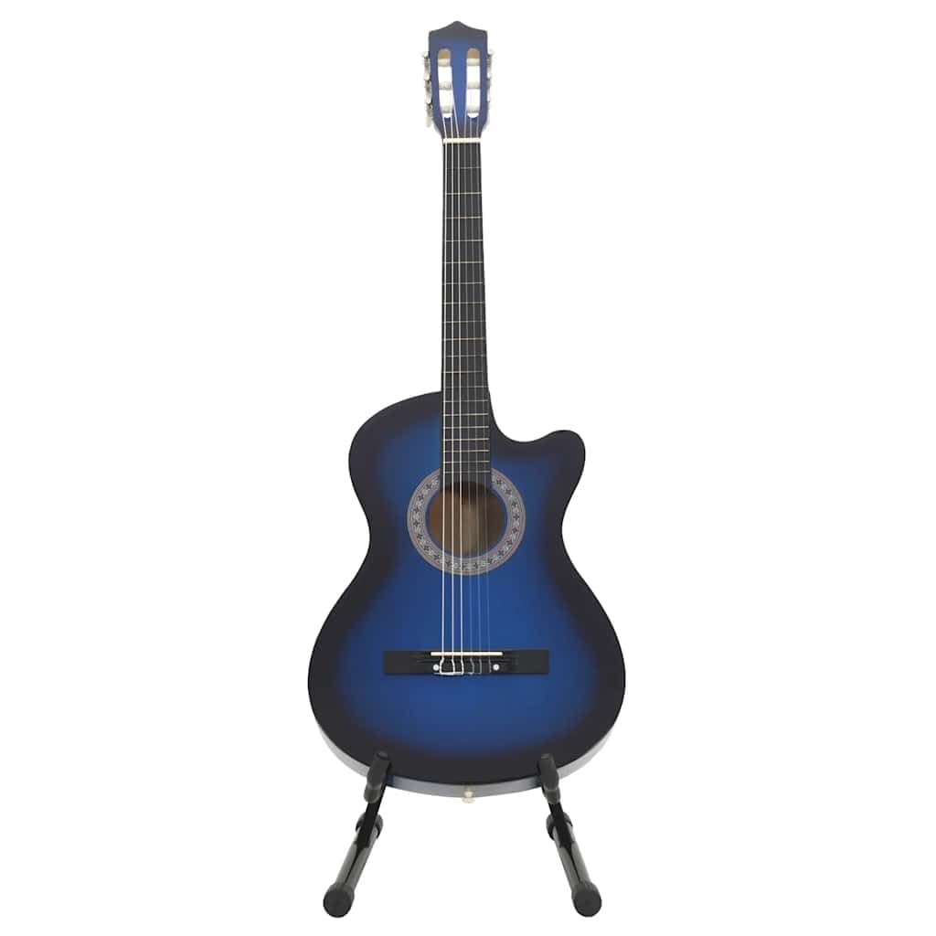 Westerngitarre 38 Zoll Set Blau, 12-tlg. Akustikgitarre mit Zubehör, Tasche, Stimmgerät & Ständer für Anfänger