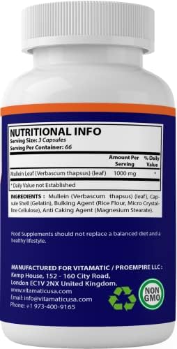 Vitamatic Mullein Leaf 1000mg per Serving 200 Capsules