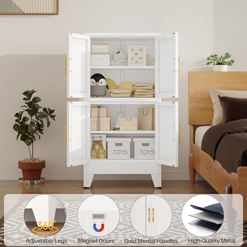 Image of winiowa 47 inch Tall Kitchen Pantry Cabinet, Metal Storage Cabinet with Doors and Adjustable Shelves, White Freestanding Pantry Cabinet for Kitchen, Dining Room, Living Room, Laundry Room, Bathroom