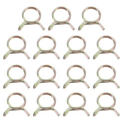 Image of sourcing map 15Pcs Double Wire Spring Hose Clamps, 23mm Inner Dia Fit 23-25mm OD Hose Fuel Line Silicone Tube Clips, Color Zinc
