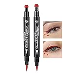 Eyeliner Stamp-OCHILIMA Double-sided Liquid Eyeliner Pen with Eye Makeup Stamp, Waterproof, Double Sided & Long Lasting Seal Tattoo Makeup Tool Red Black Stamp Pen (Red love star)