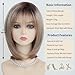 RENERSHOW Layered Blonde Bob Wigs for White Women with Bangs Straight Short Hair Wig Synthetic Ombre Blonde Highlight Bobo Haircuts 12inch Average Size Natural Daily Party Wig