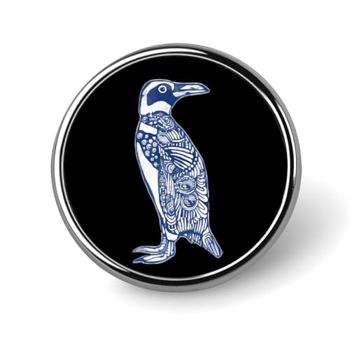 Blue Penguin Round Lapel Tie Pin Button Brooch Badge Hat Clothes Accessories for Men Women, Circular, style